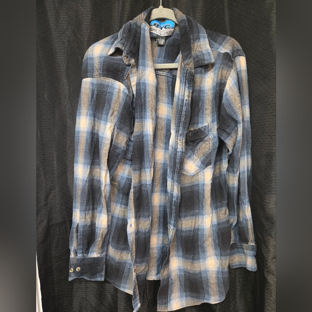 Blue and White Plaid Button-Up Shirt